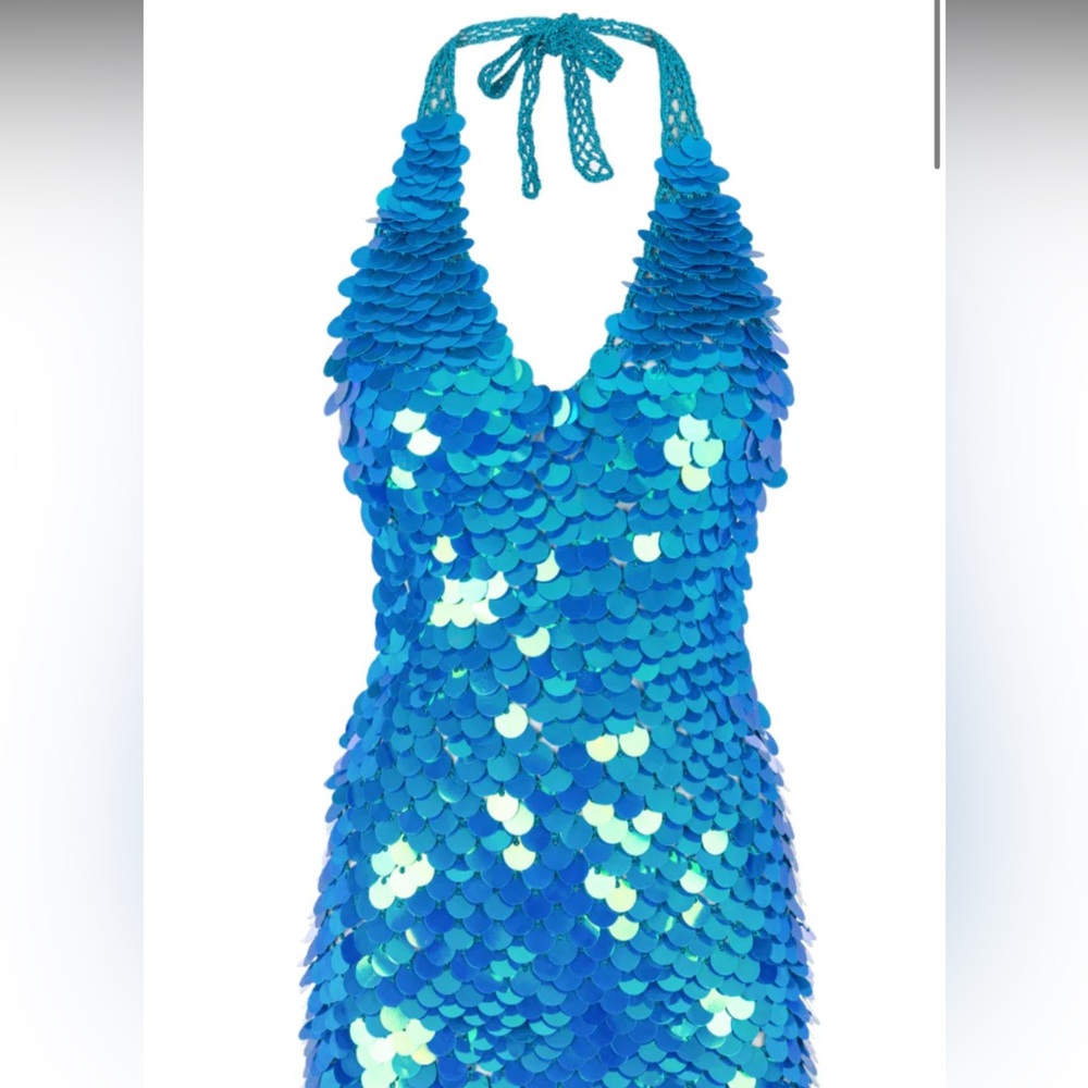Shimmering Blue Sequin Mini Dress V-Neck - My Beachy Side (brand)